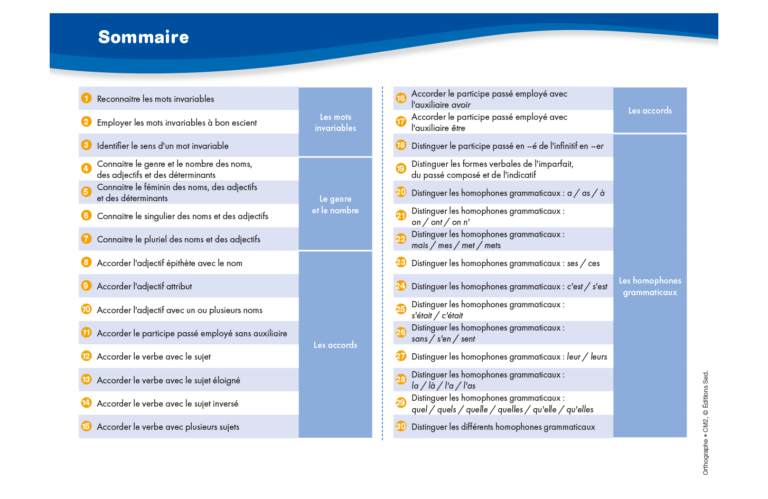 Aperçu : Orthographe 1 – Accords, homophones, mots invariables – CM2