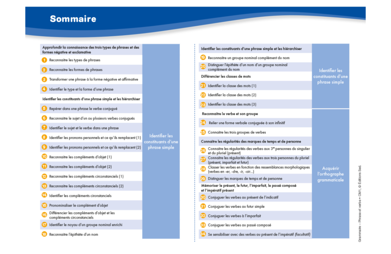 Aperçu : Grammaire – Phrase et verbe – CM1