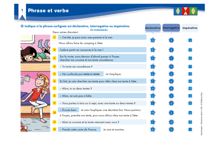 Aperçu : Grammaire – Phrase et verbe – CM1