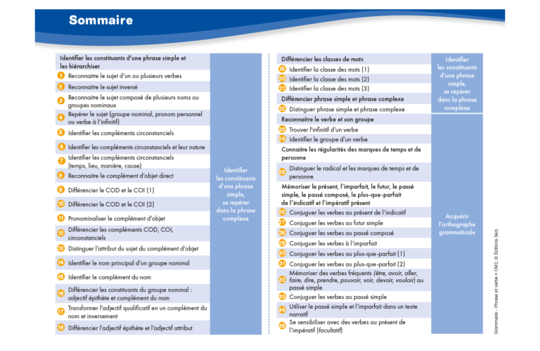 Aperçu : Grammaire – Phrase et verbe – CM2