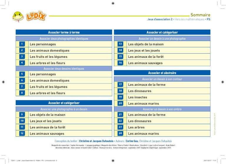 Aperçu : Jeux d'association 2 – Vers les mathématiques – PS