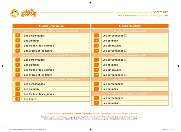 Aperçu : Jeux d'association 2 – Vers les mathématiques – MS