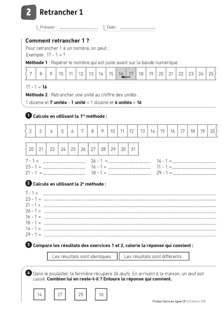 Aperçu : Calcul mental – Calcul à la ligne – CP