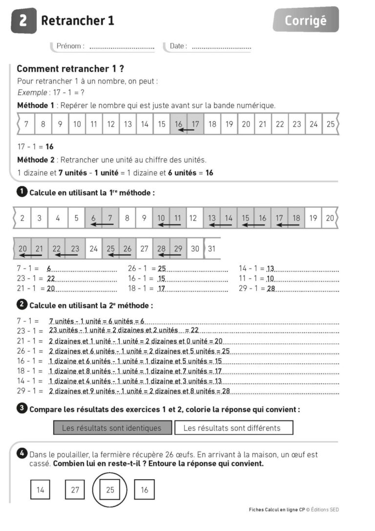 Aperçu : Calcul mental – Calcul à la ligne – CP