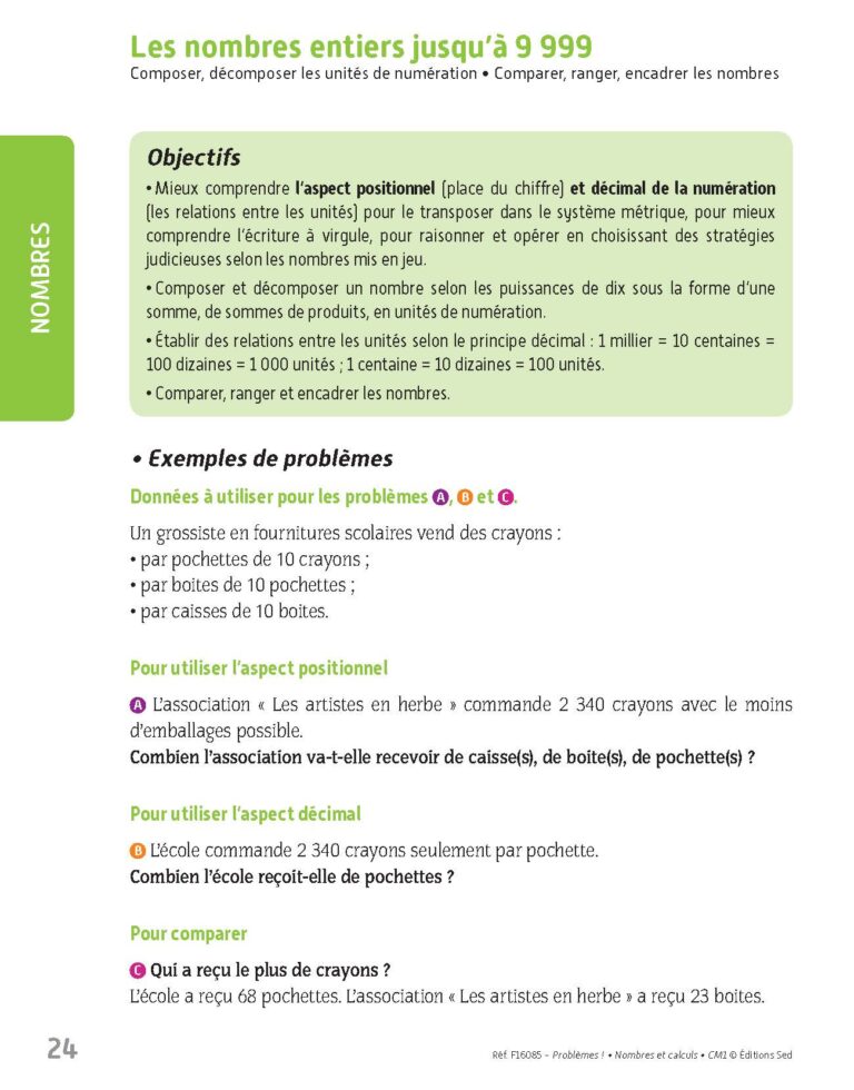 Aperçu : PROBLEMES ! – Nombres et calculs – CM1
