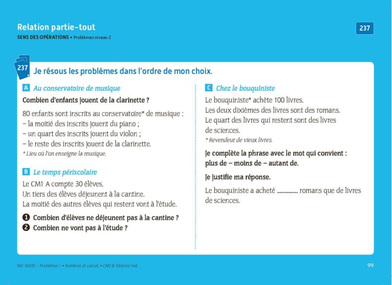 Aperçu : PROBLEMES ! – Nombres et calculs – CM1