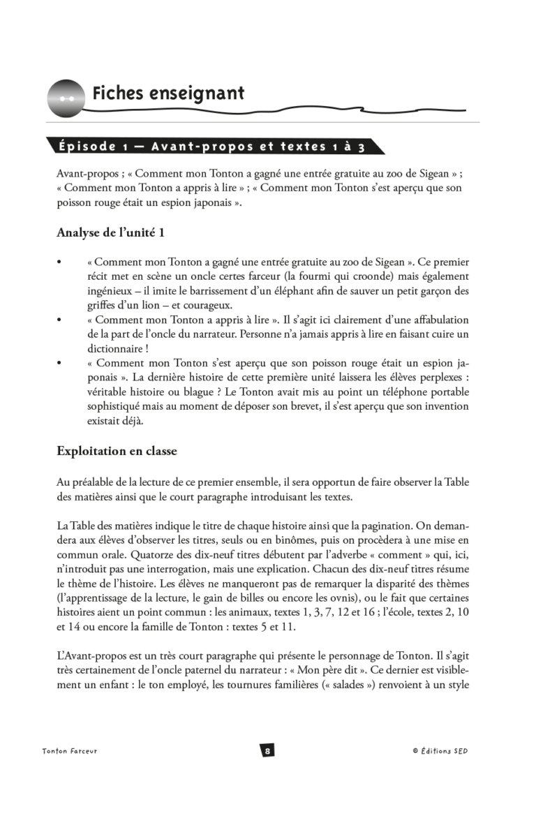 Aperçu : BDL – Tonton Farceur – 6 romans + fichier