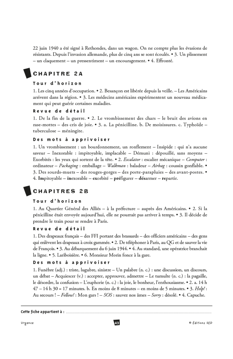 Aperçu : BDL – Urgence – 24 livres + fichier