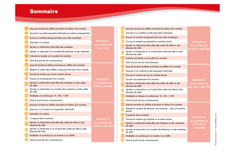 Aperçu : Nombres et calcul – CE2