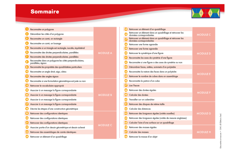 Aperçu : Géométrie et mesure – CM1