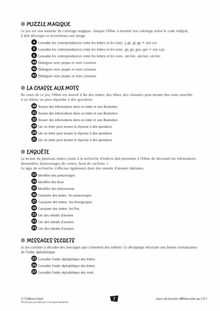 Aperçu : Jeux de lecture différenciés – CE1
