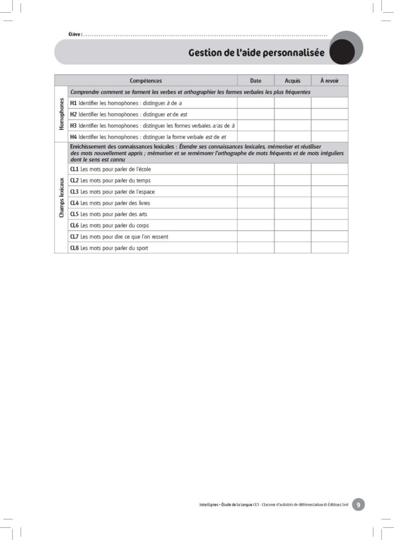 Aperçu : INTERLIGNES EDL – Classeur de différenciation – CE1 – Anciens progr.