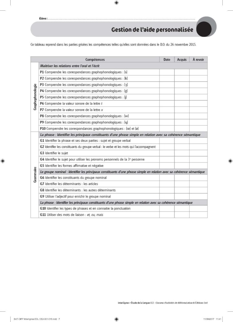 Aperçu : INTERLIGNES EDL – Classeur de différenciation – CE2 – Anciens progr.