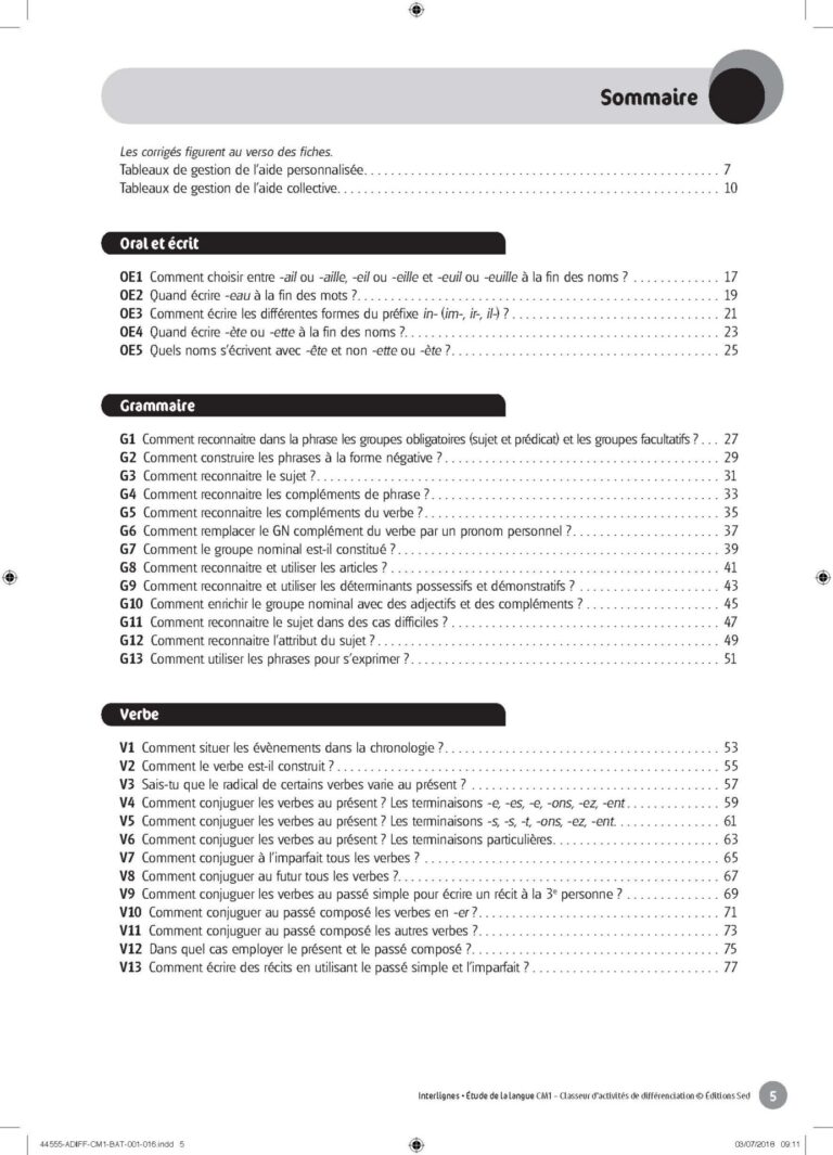 Aperçu : INTERLIGNES EDL – Classeur de différenciation – CM1 – Anciens progr.