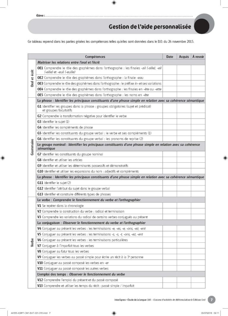 Aperçu : INTERLIGNES EDL – Classeur de différenciation – CM1 – Anciens progr.