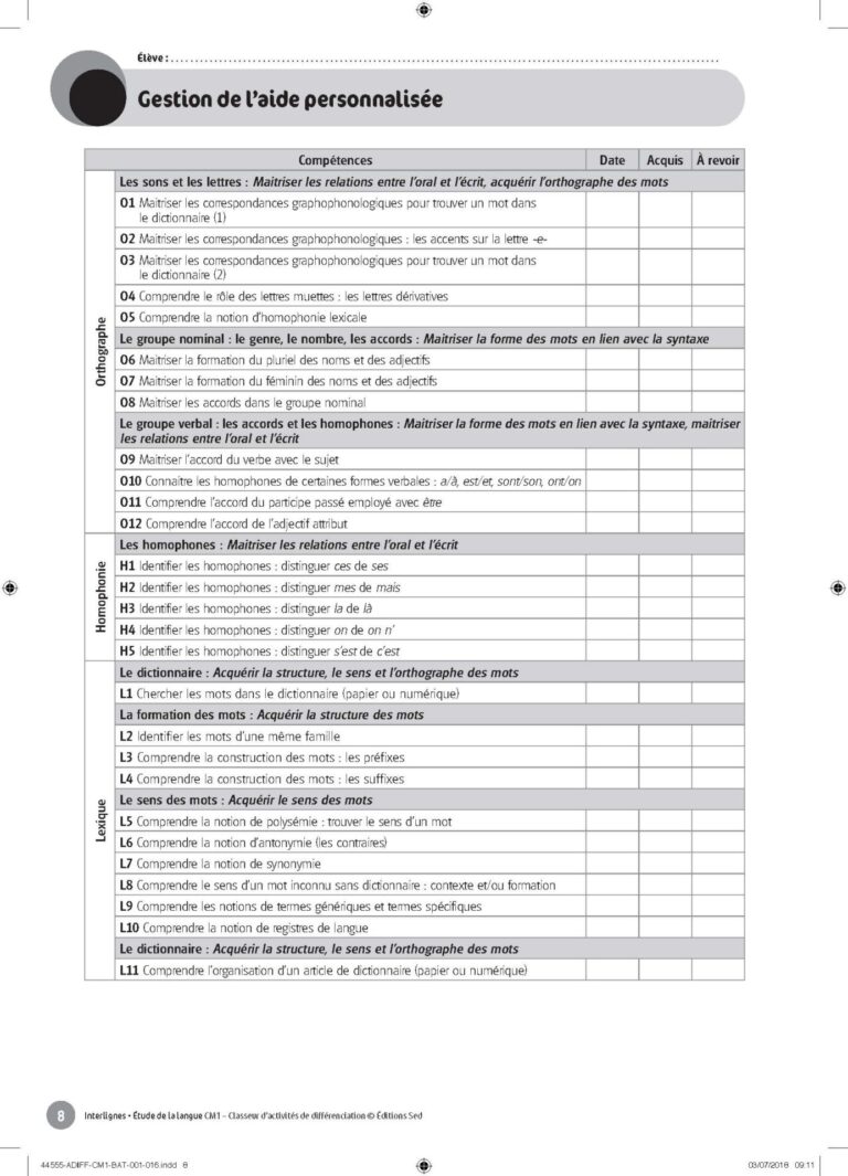 Aperçu : INTERLIGNES EDL – Classeur de différenciation – CM1 – Anciens progr.