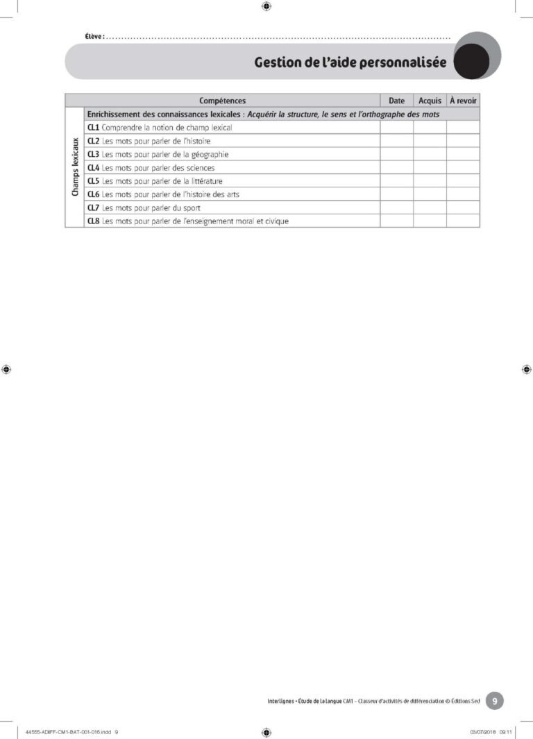 Aperçu : INTERLIGNES EDL – Classeur de différenciation – CM1 – Anciens progr.