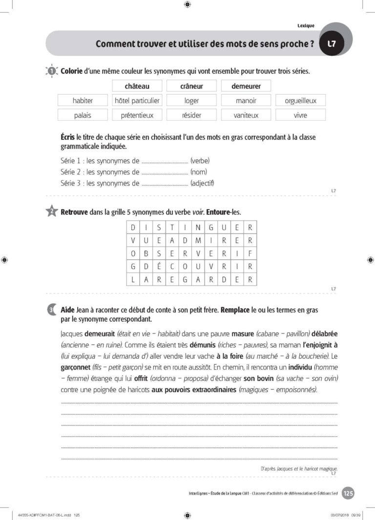 Aperçu : INTERLIGNES EDL – Classeur de différenciation – CM1 – Anciens progr.