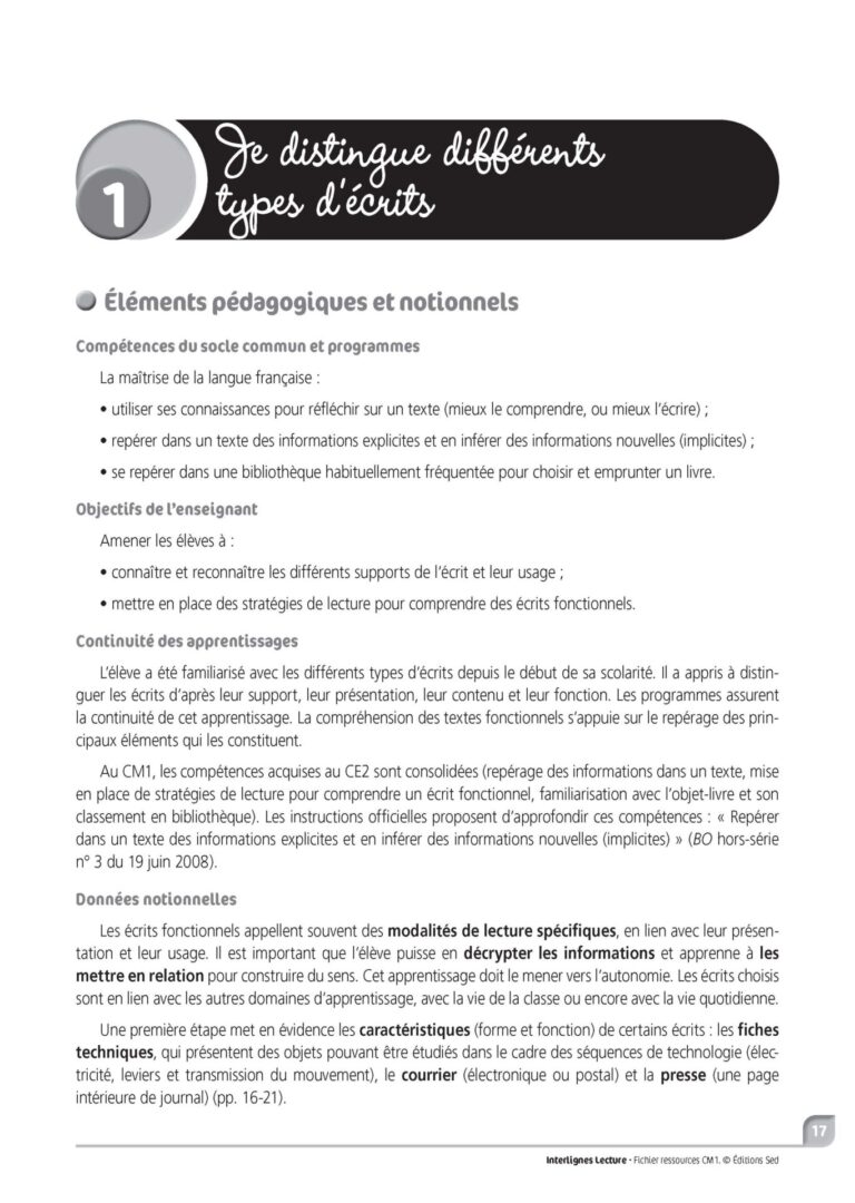 Aperçu : INTERLIGNES LECTURE – Fichier ressources + numérique – CM1