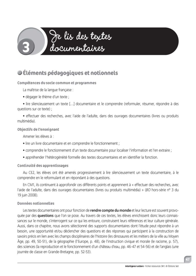 Aperçu : INTERLIGNES LECTURE – Fichier ressources + numérique – CM1
