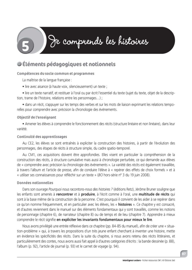 Aperçu : INTERLIGNES LECTURE – Fichier ressources + numérique – CM1
