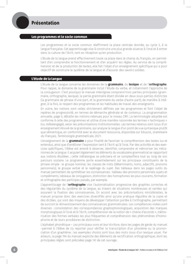 Aperçu : INTERLIGNES EDL – Fichier ressources + numérique – CM1 – Anciens prog.