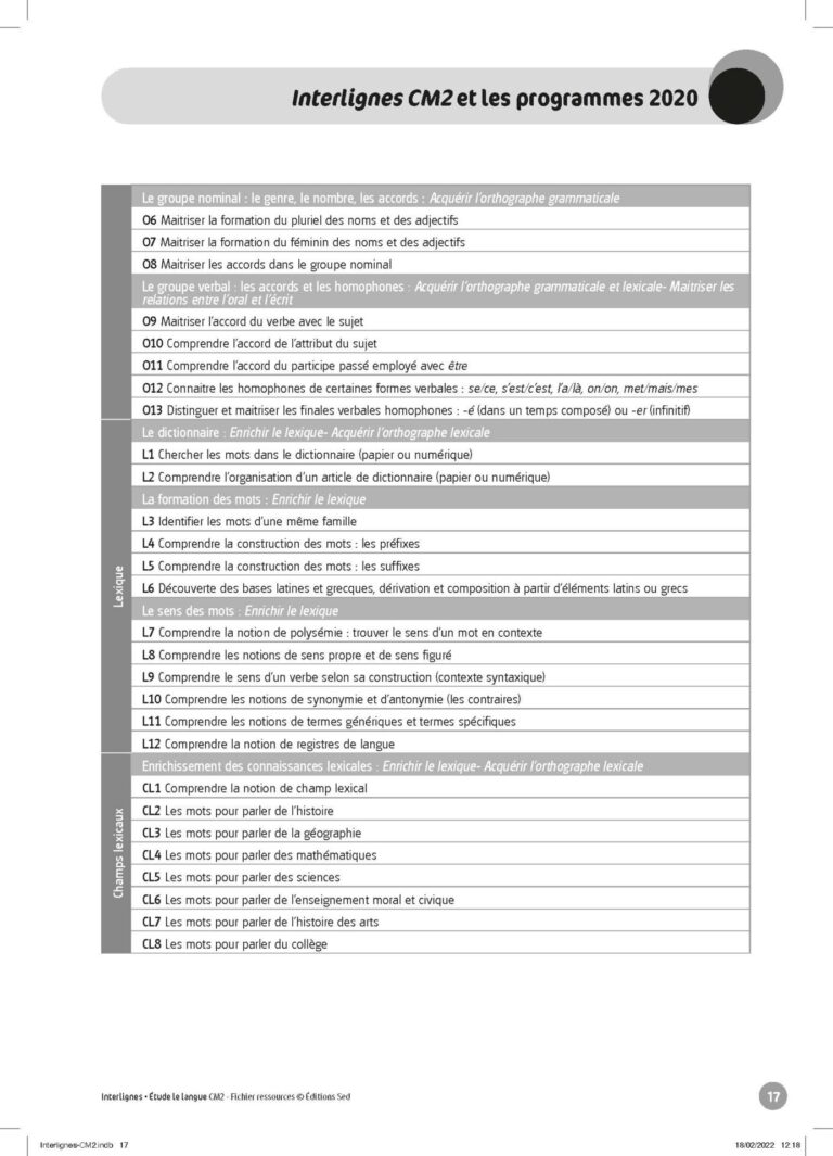 Aperçu : INTERLIGNES EDL – Fichier ressources + numérique – CM2 – Anciens prog.