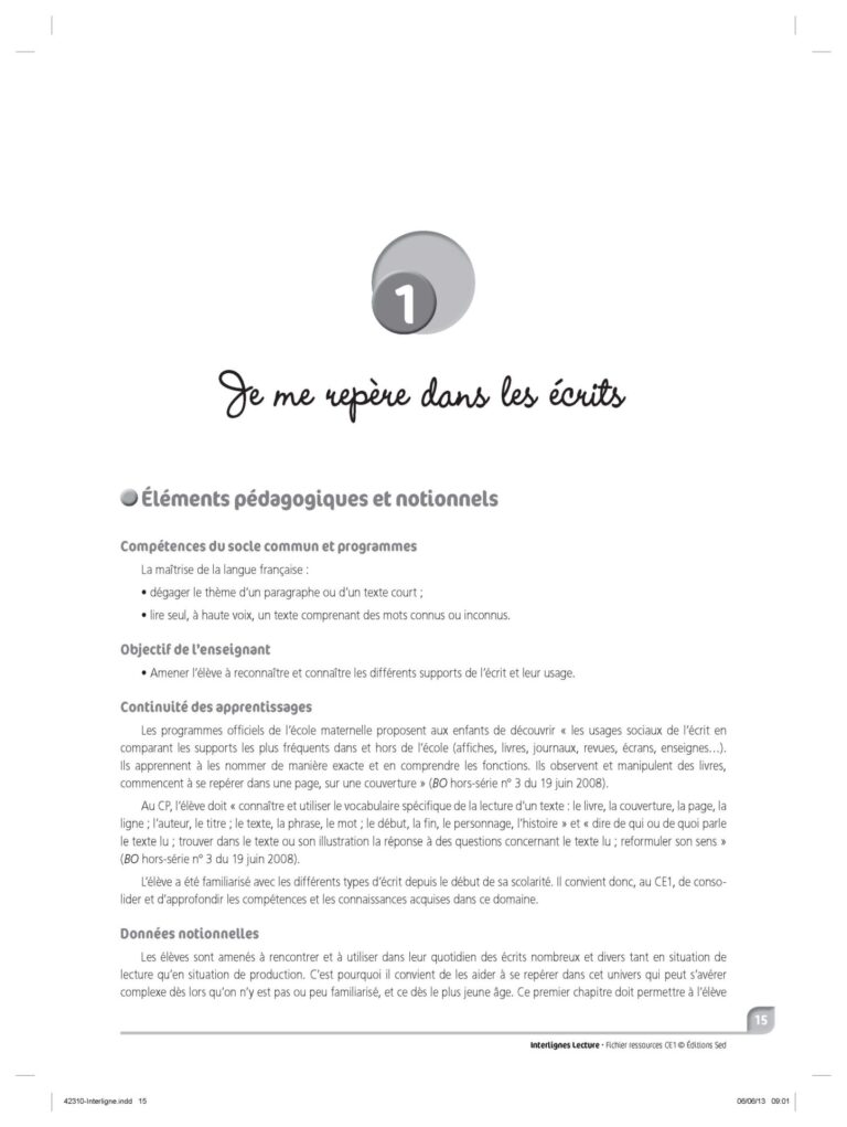 Aperçu : INTERLIGNES LECTURE – Fichier ressources + numérique – CE1