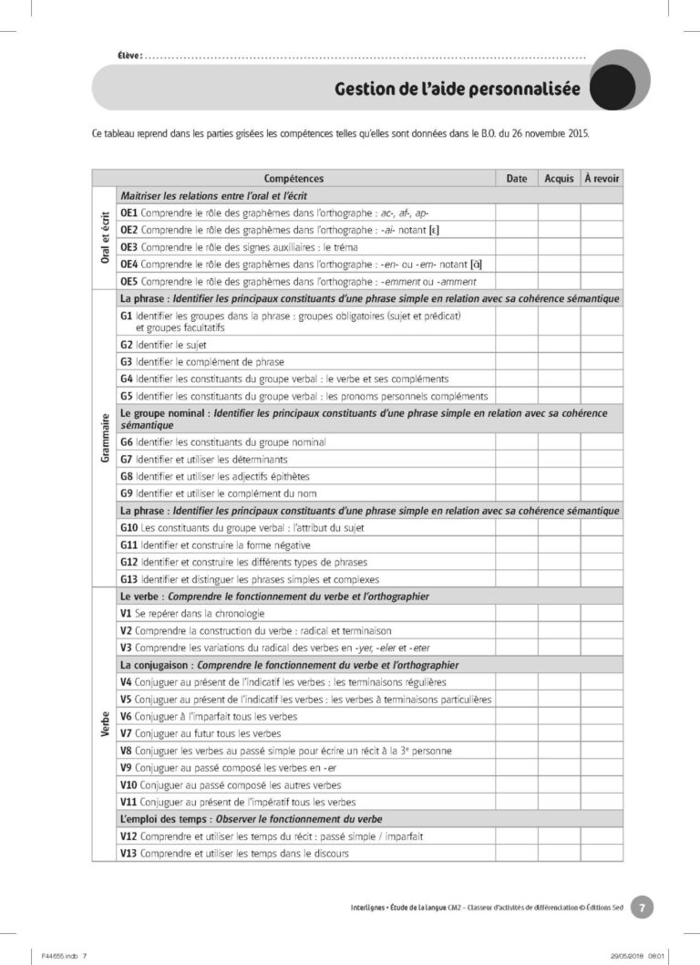 Aperçu : INTERLIGNES EDL – Classeur de différenciation – CM2 – Anciens progr.