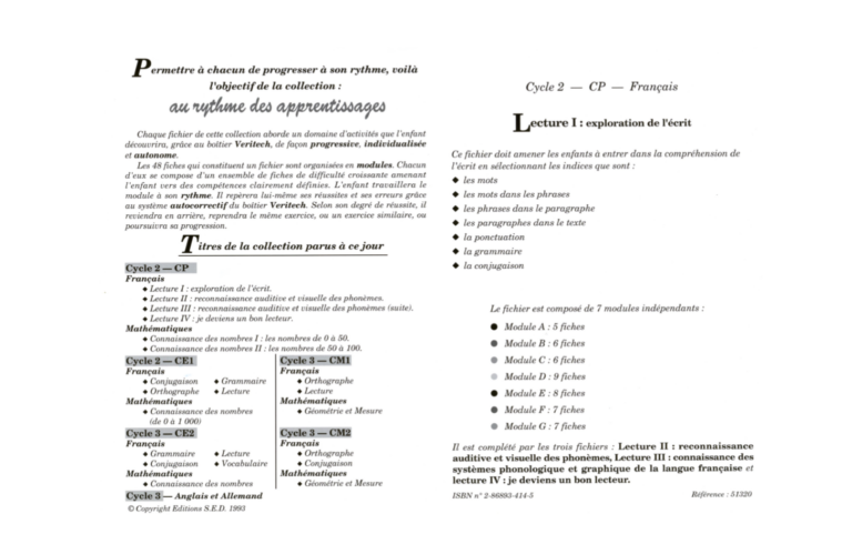 Aperçu : Lecture 1 – Exploration de l'écrit – CP