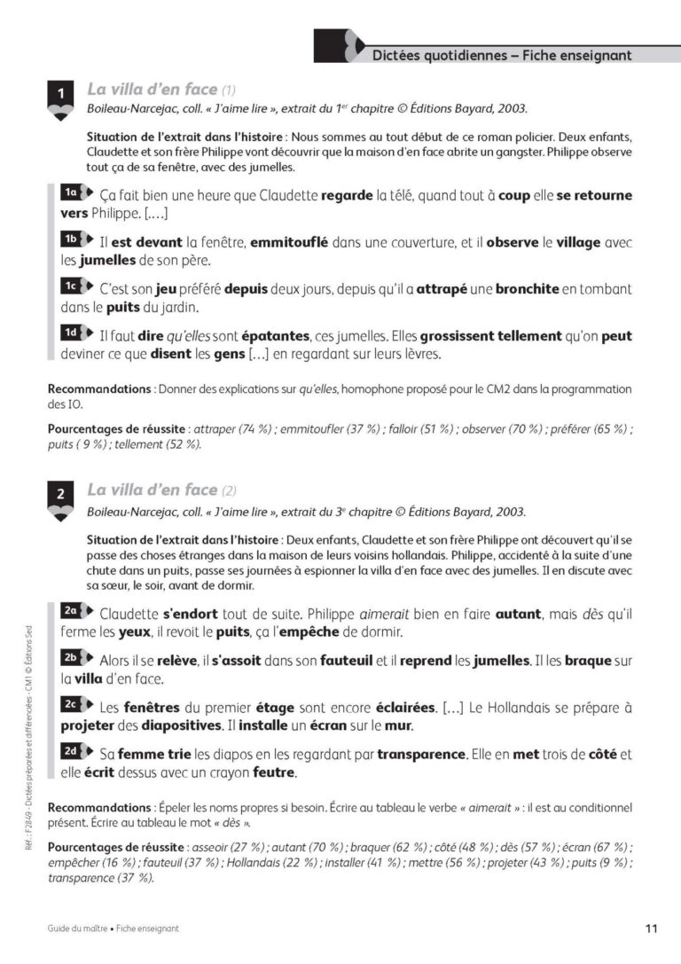 Aperçu : Dictées préparées et différenciées – CM1