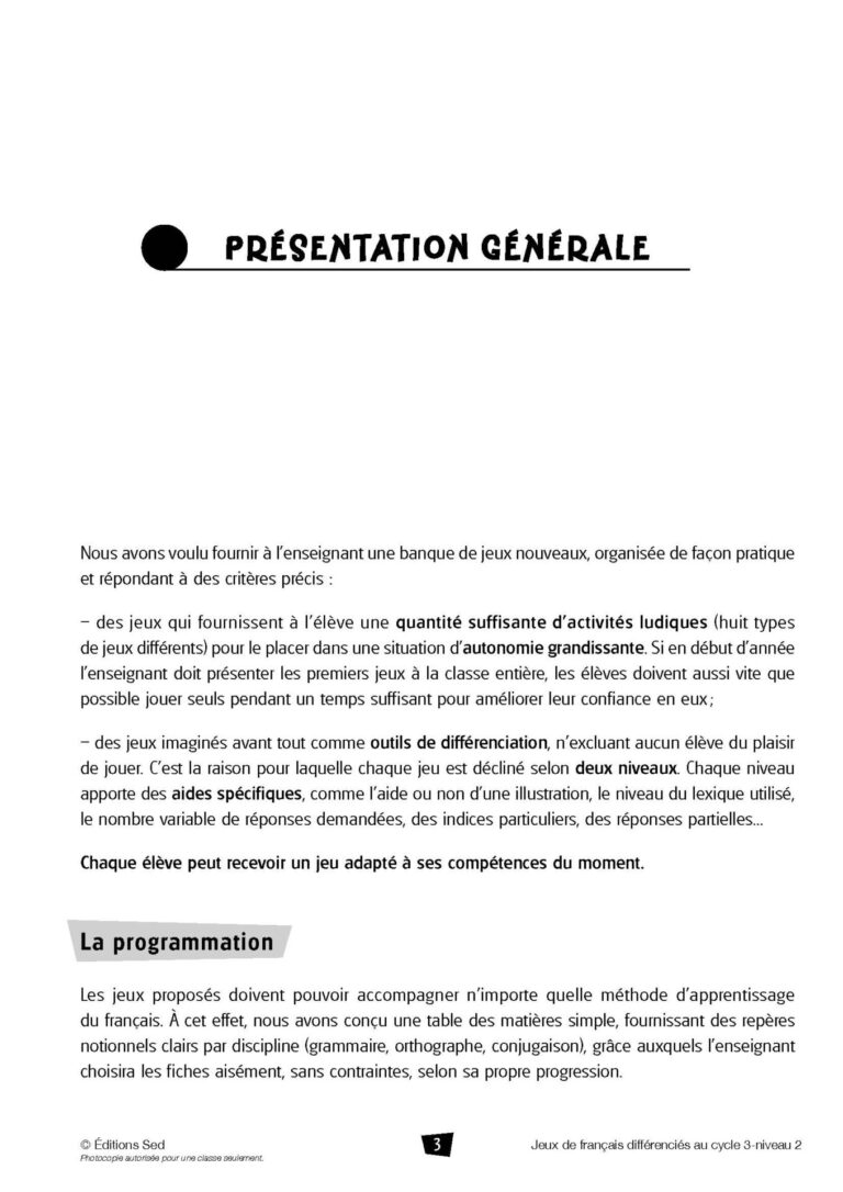 Aperçu : Jeux de français différenciés – CM1