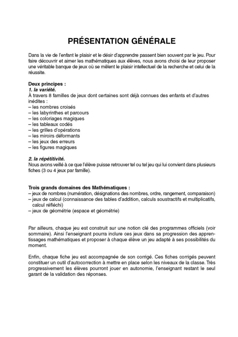 Aperçu : Jeux mathématiques – CE1