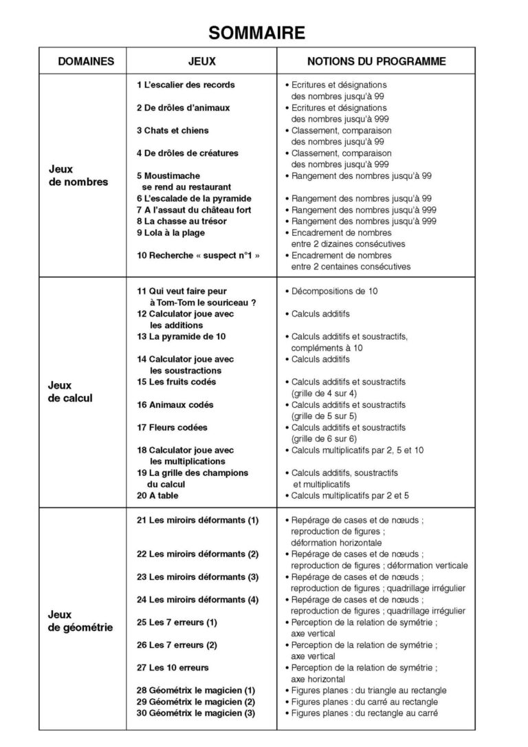 Aperçu : Jeux mathématiques – CE1