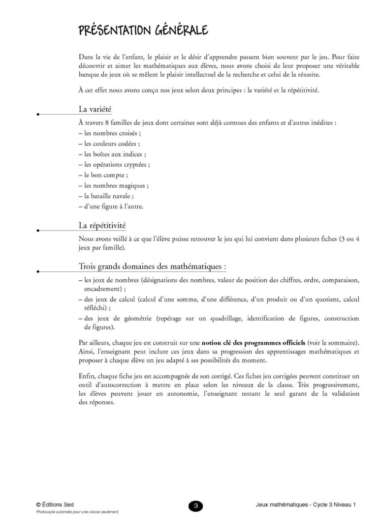 Aperçu : Jeux mathématiques – CE2