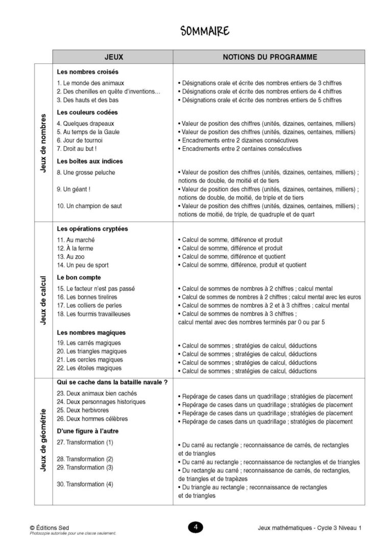 Aperçu : Jeux mathématiques – CE2