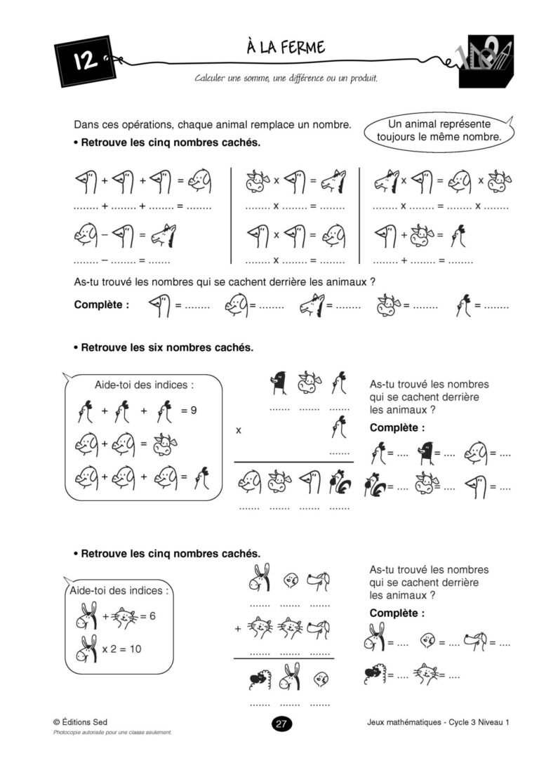 Aperçu : Jeux mathématiques – CE2