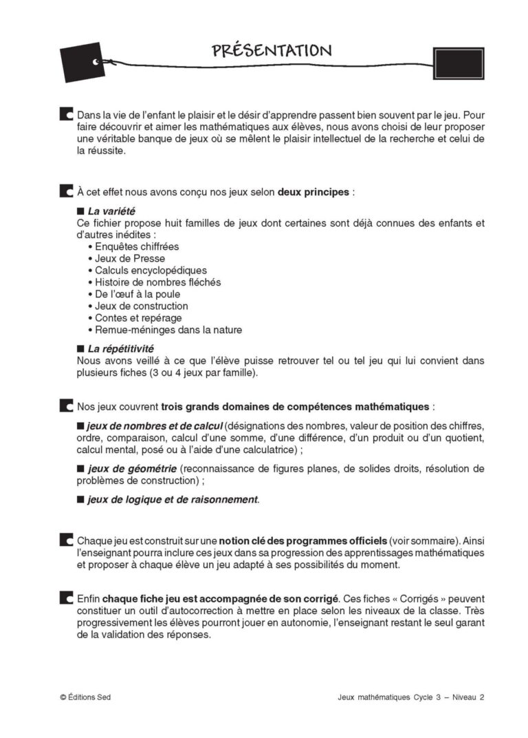 Aperçu : Jeux mathématiques – CM1