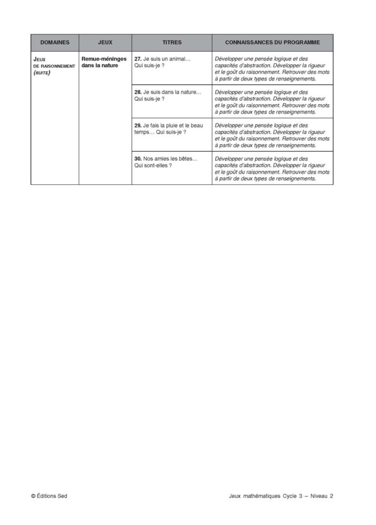 Aperçu : Jeux mathématiques – CM1
