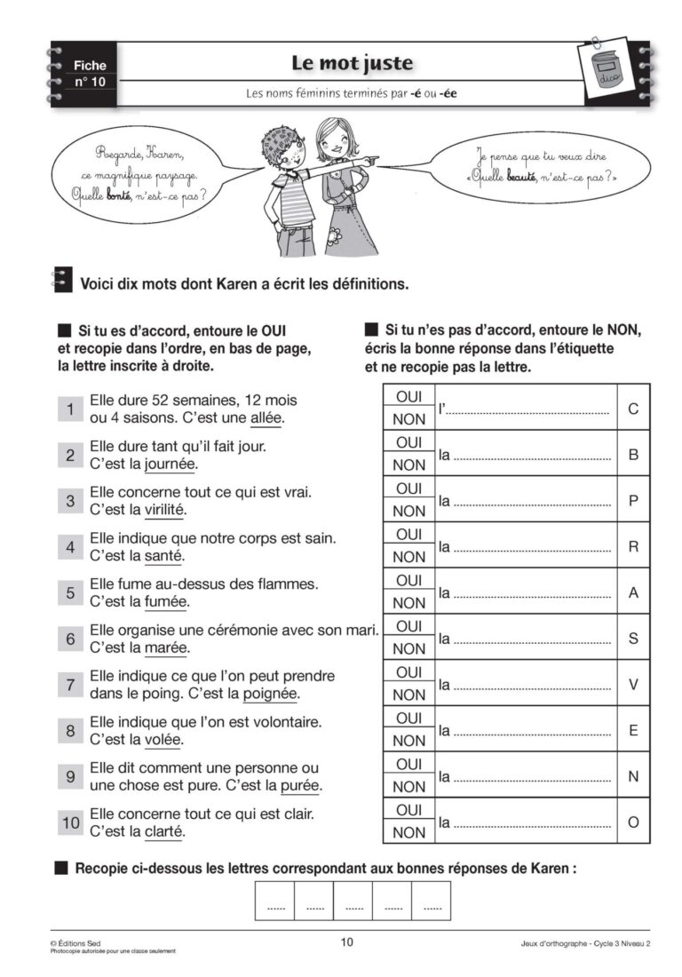 Aperçu : Jeux d'orthographe – CM1