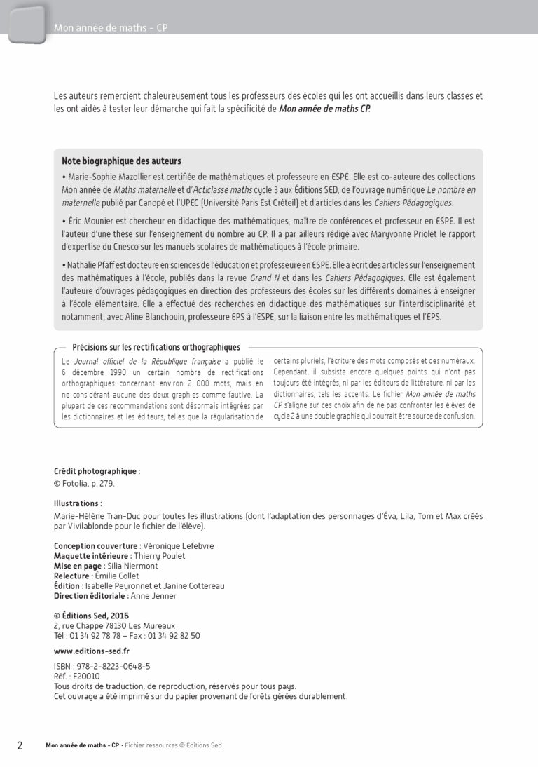 Aperçu : MON ANNEE DE MATHS CP – FICHIER RESSOURCES – Edition 2016