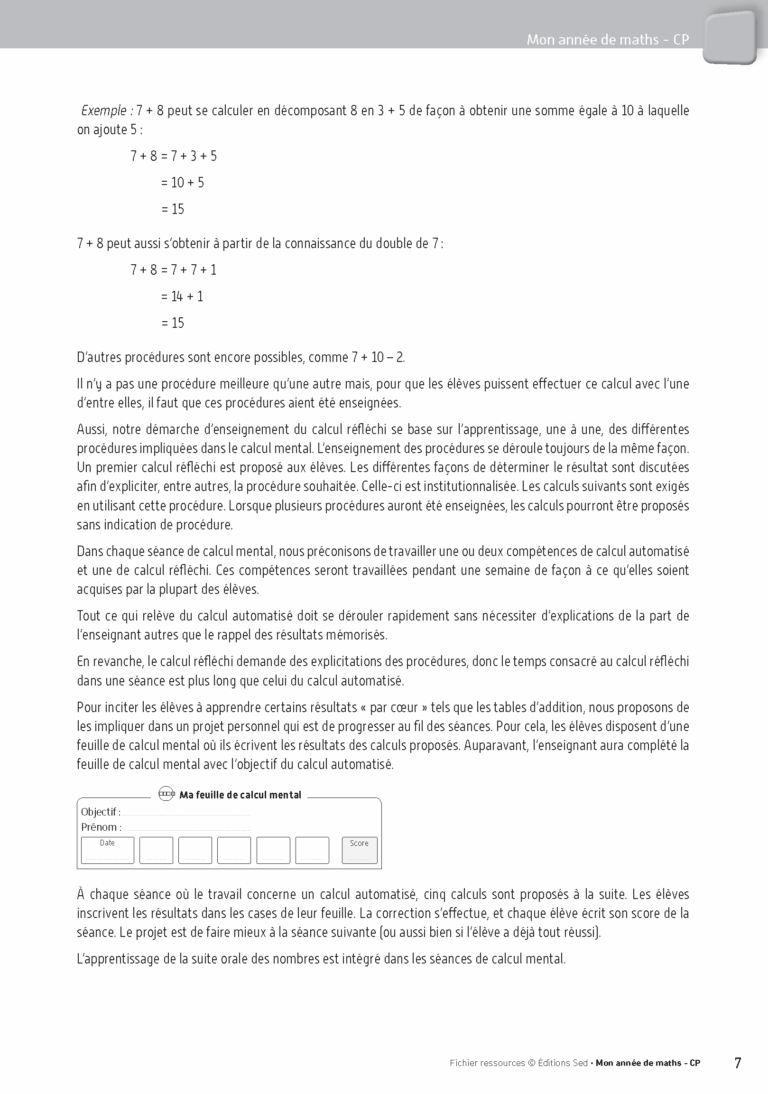 Aperçu : MON ANNEE DE MATHS CP – FICHIER RESSOURCES – Edition 2016