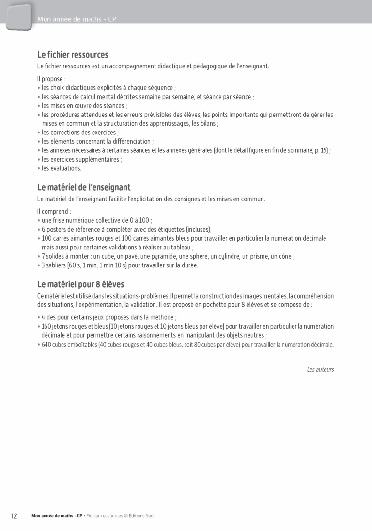 Aperçu : MON ANNEE DE MATHS CP – FICHIER RESSOURCES – Edition 2016