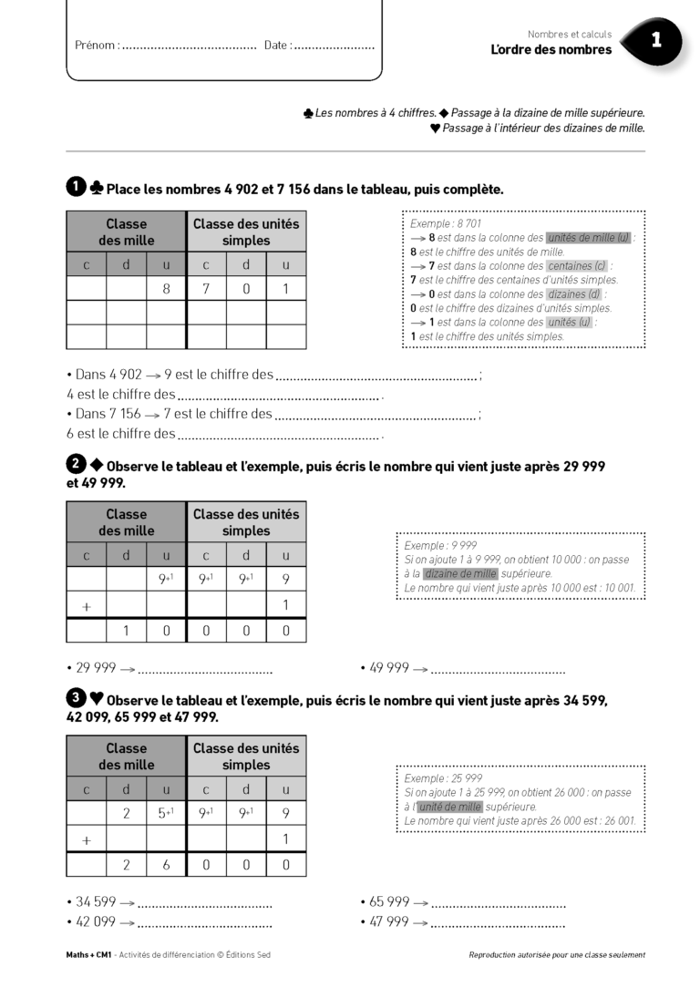 Aperçu : MATHS + – Classeur de différenciation – CM1 – Anciens programmes