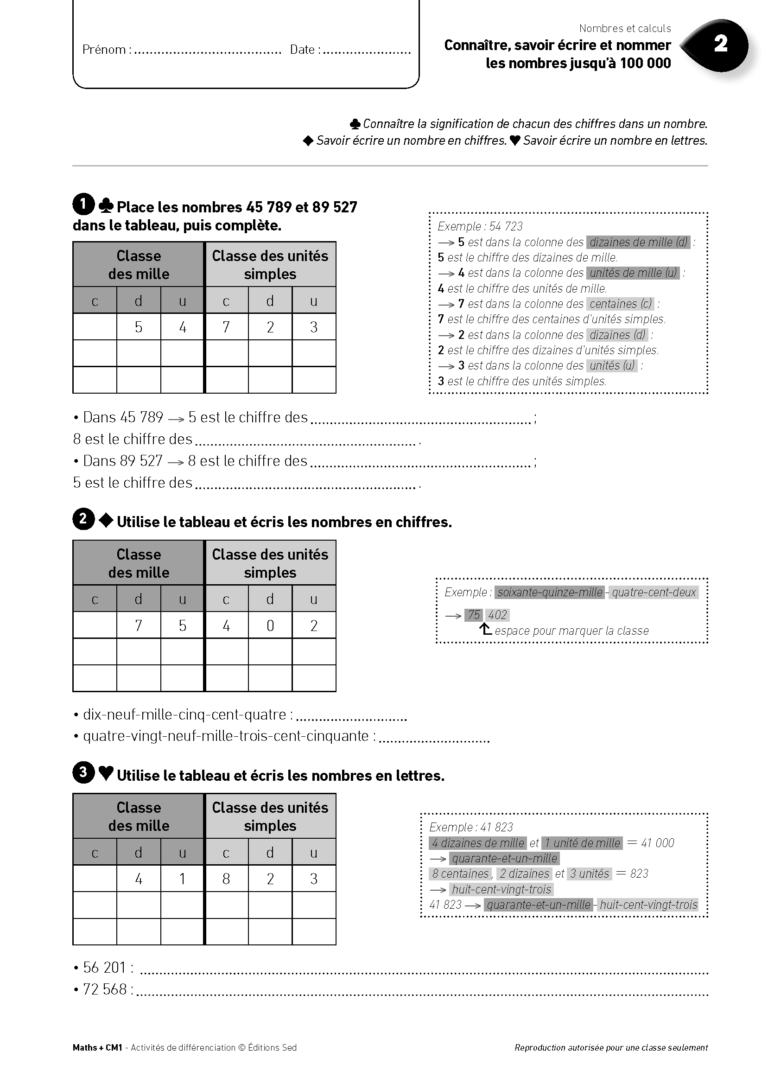 Aperçu : MATHS + – Classeur de différenciation – CM1 – Anciens programmes