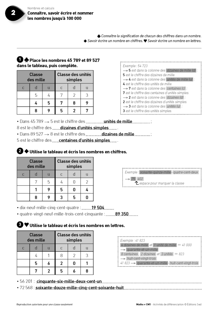 Aperçu : MATHS + – Classeur de différenciation – CM1 – Anciens programmes