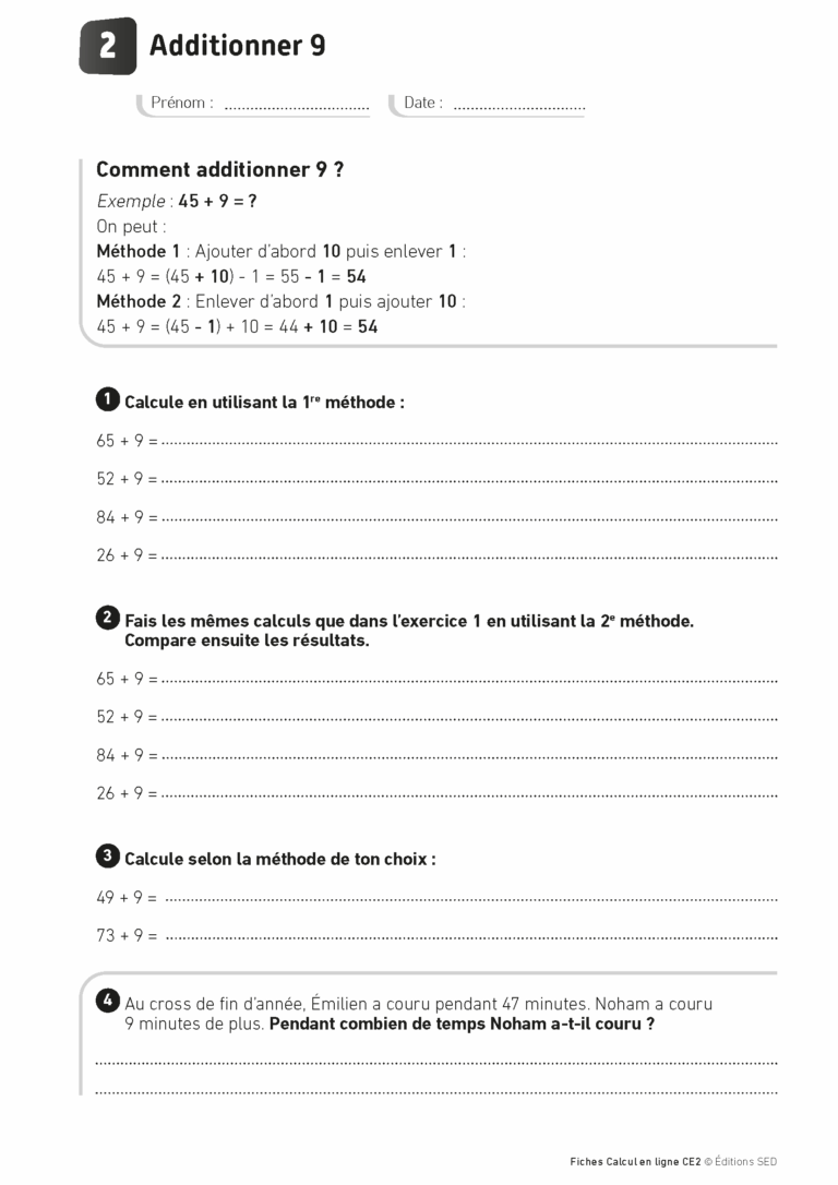 Aperçu : Calcul mental – Calcul à la ligne – CE2