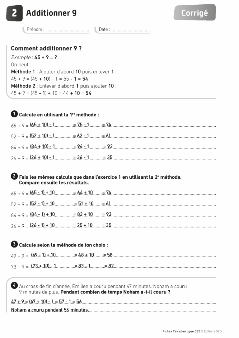 Aperçu : Calcul mental – Calcul à la ligne – CE2