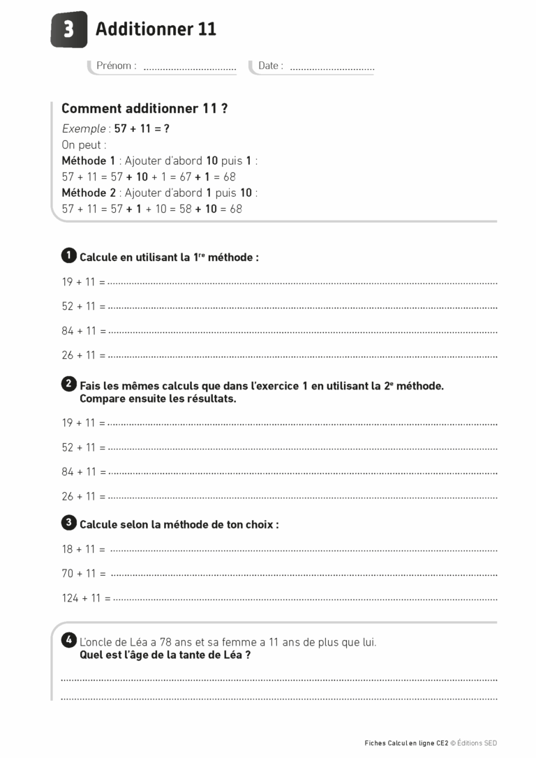 Aperçu : Calcul mental – Calcul à la ligne – CE2