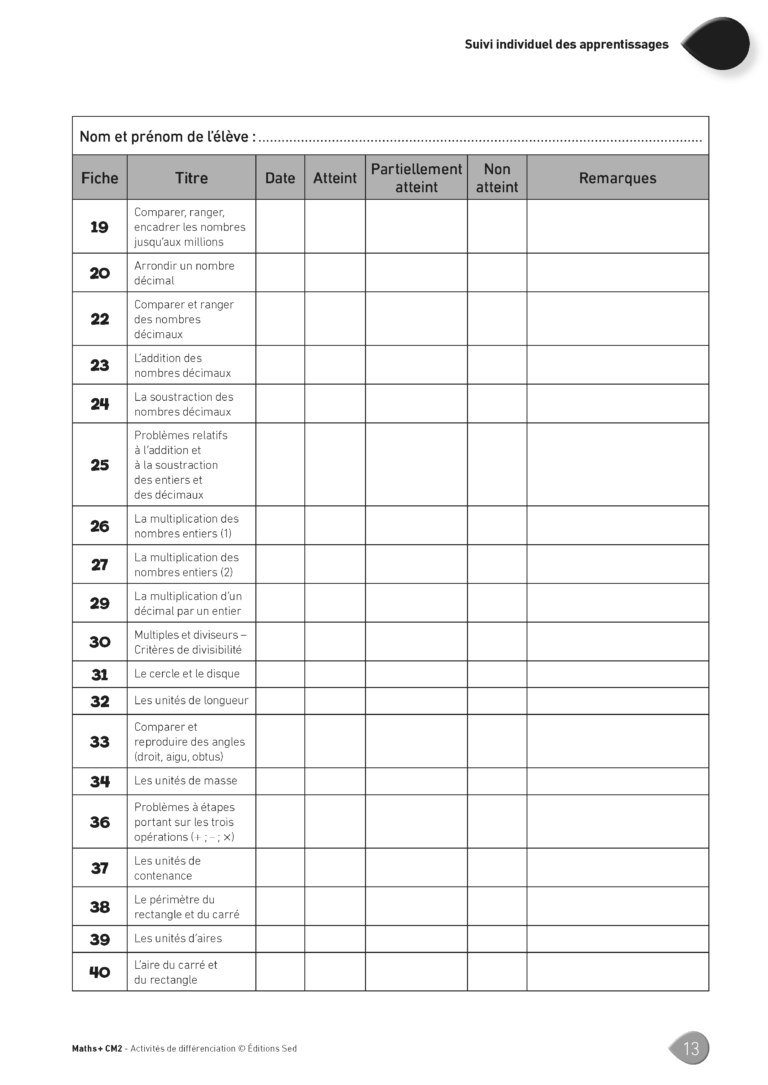 Aperçu : MATHS + – Classeur de différenciation – CM2 – Anciens programmes
